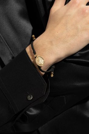 Dolce & Gabbana Bracelet With Gold Charm, Mens, Black