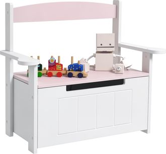 OEM Banco Almacenaje Para Ni&ntilde;os Con Respaldo Tapa Amortiguadora Carga 30 Kg Para Salas De Juego 68,5x34x58 Cm Rosa Y Blanco