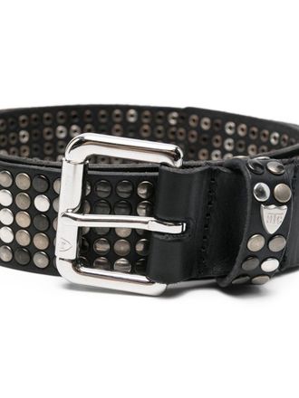 HTC Studs Leather Belt - Black Studded Belt - Clear Buckle