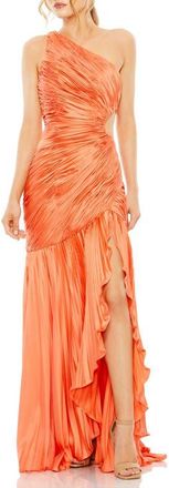 Mac Duggal One Shoulder Side Cut-Out Pleated Gown in Coral at Nordstrom, Size 10