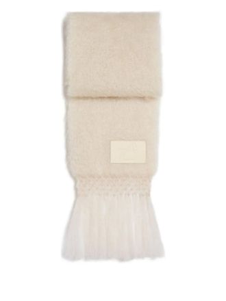 Jil Sander logo-patch fringed scarf - Neutrals