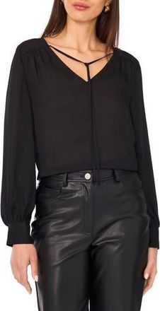 Vince Camuto Split Neck Satin Top in Rich Black at Nordstrom Rack, Size X-Small