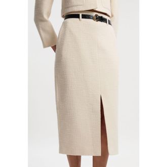 Karen Millen Tweed Belted Pencil Skirt in Cream at Nordstrom, Size 12