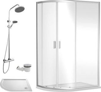 Balterley Offset Left Quadrant Tray Round Shower Waste White Chrome 1000x 800mm