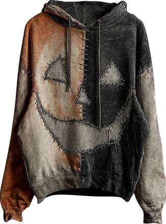 Generic Sweatshirts for Women UK Halloween Hoodies for Women Oversized Sweatshirt Fashion Pumpkin Graphic Print Pullover, Lightweight Comfortable Fall Lounge 