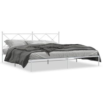 Berkfield Home Metal Bed Frame without Mattress with Headboard White 200x200cm | Size: 200x200 cm