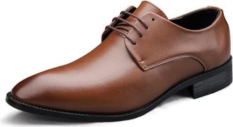 Generic Dress Shoes for Men Lace Up Vegan Leather Solid Derby Shoes Rubber Sole Anti-Slip Low Top Non Slip Business(Brown,10.5 UK)