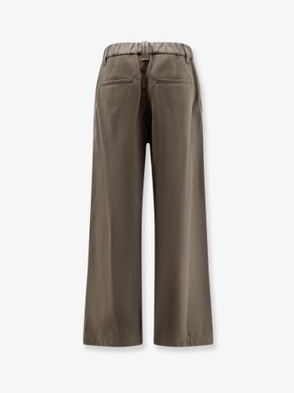 Brunello Cucinelli Womens Wide-Leg Cotton Trousers With Monili Green