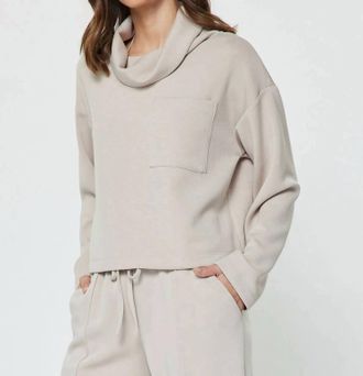 Current Air Cowl Neck Pullover Sweatshirt And Wide Leg Pants Set In Fog