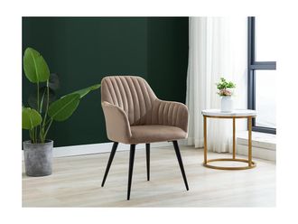 Vente-Unique Sedia con braccioli in Velluto e Metallo Nero Beige - Lotto di 2 - ELEANA