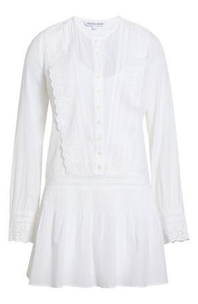 Veronica Beard Marguerite Embroidered Eyelet Long Sleeve Dress in White at Nordstrom, Size 10