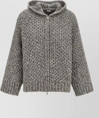 PESERICO alpaca wool sequin hooded zipped cardigan