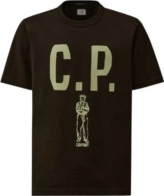 C.P. Company C.p. Company, Tops, Heren, Zwart, L, Twisted Jersey T-shirt met Unieke Print