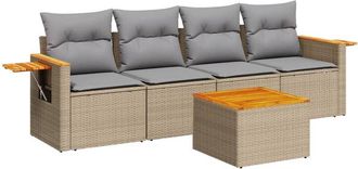 vidaXL Juego De Sof&aacute;s Jard&iacute;n Con Cojines 5 Pzas Rat&aacute;n Sint&eacute;tico Beige Vidaxl