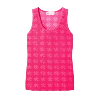 Tory Burch Sleeveless Tops, female, Pink, S, Fuchsia Monogram Scoop Neck Top