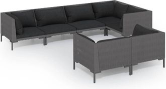 vidaXL Sof&aacute;s De Jard&iacute;n 7 Piezas Y Cojines Rat&aacute;n Sint&eacute;tico Gris Oscuro Vidaxl