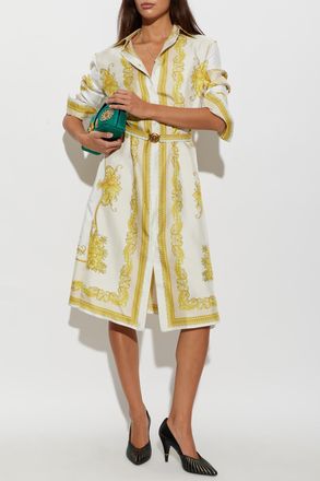 Versace Silk Dress With New Barocco Print, Womens, Cream