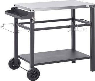 Beliani Carrito de cocina de jardín con ruedas carrito de servicio exterior encimera de acero inoxidable negro Spiazzi