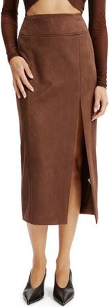 Bardot Dante Faux Suede Midi Skirt in Chocolate at Nordstrom, Size 6