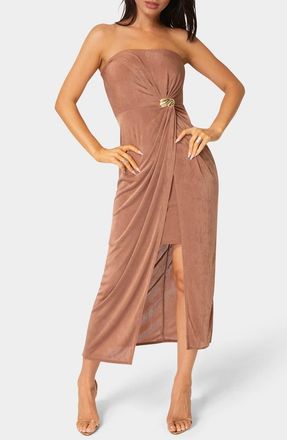 Bebe Strapless Twist Midi Dress in Mocha at Nordstrom Rack, Size X-Small