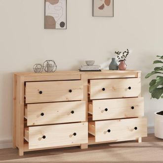 Berkfield Home Sideboard 140x35x80 cm Solid Wood Pine in Light Tan | Size: 140 x 35 x 80 cm