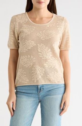 Daniel Rainn Cotton Jacquard Short Sleeve Sweater in Light Sand at Nordstrom Rack, Size X-Small