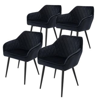 ML Design Ml-design - Set 4x Sillas De Comedor Negras Estilo Moderno Asiento Tapizado Aspecto Terciopelo Patas De Metal Negras Con Respaldo Y Apoyabrazos Sill&oacute;n