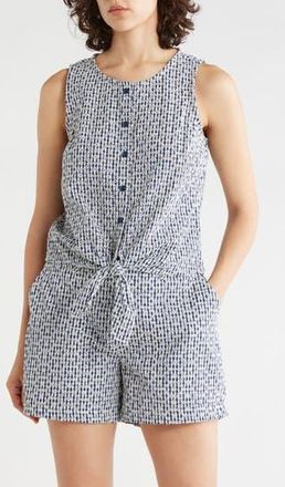 Sanctuary Socialize Eyelet Tie Hem Tank in Navy Blue Check Eyelet at Nordstrom Rack, Size X-Small