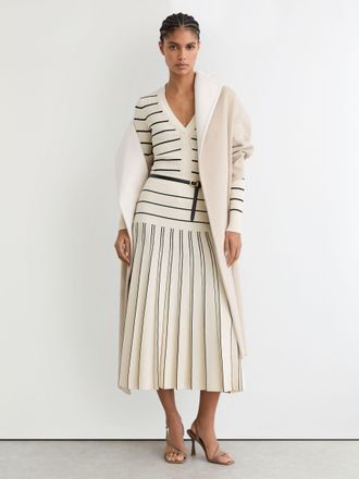Reiss Knitted Stripe Pleated Midi Skirt, XS