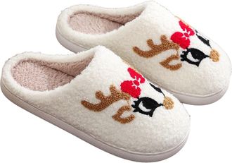 Generic Christmas Cotton Slippers for Men and Women Plush Soft Soles Cozy Warm Lightweight Home Winter Fleece Slippers Bow-tie antlers 5/5.5 UK