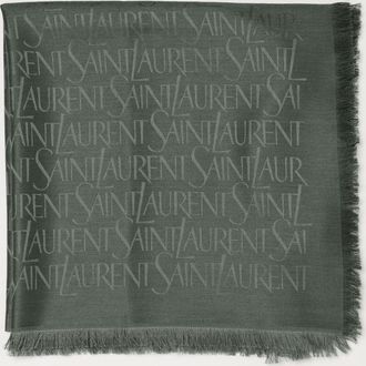 Saint Laurent Sciarpa quadrata in lana e seta con motivo logo jacquard e bordi sfrangiati