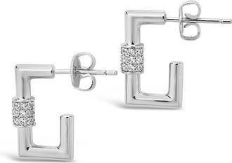 Sterling Forever Square CZ Carabiner Clip Huggie Hoops