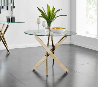 Furniturebox Novara 100cm Round 4-Seater Glass & Metal Starburst Dining Table in Gold