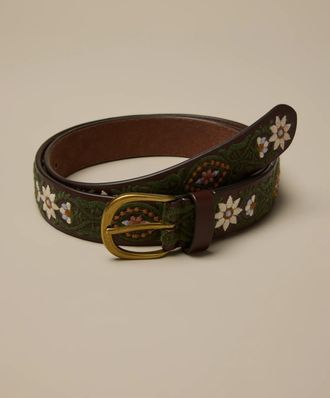 Lucky Brand White And Blue Flower Embroidered Belt