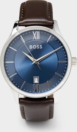BOSS Mens Elite navy-blue face leather-band watch