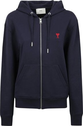 Ami Zip-throughs, female, Blue, Size: XL Cotton zip hoodie with red logo