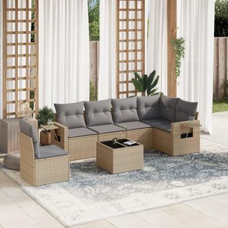 vidaXL Vidaxl - Set Sof&aacute;s De Jard&iacute;n 7 Piezas Y Cojines Rat&aacute;n Sint&eacute;tico Beige