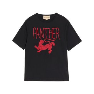Valentino T-Shirts, female, Black, Size: XS Printed Cotton Jersey T-Shirt