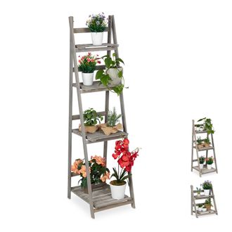 Relaxdays Relaxdays - Soporte Para Plantas, 4 Niveles, Estanter&iacute;a Para Macetas, Madera, Plegable, Jardinera, 160x41x50 Cm, Gris