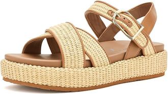 Johnston & Murphy Carli Cross-Band Sandals Womens Sandals Natural Raffia/Cognac Nappa Leather : 7.5 M