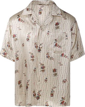Valentino Short Sleeve Shirts, male, Multicolor, Size: M Silk Bowling Shirt With Papier Floral Print
