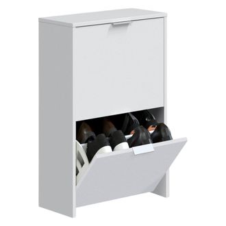 Dmora Zapatero Valdosta, Zapatero Que Ahorra Espacio Con 2 Puertas, Zapatero De Entrada, Armario Zapatero, 50x22h76 Cm, Blanco, Con Embalaje Reforzado - Dmo