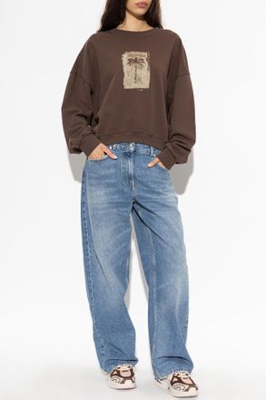 Palm Angels Cotton Sweatshirt With Print, Womens, Brown