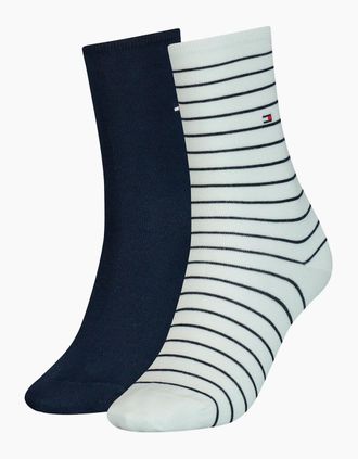 Tommy Hilfiger Womens 2-Pack Small Stripe Womens Socks, White/Navy - Size: 2/2.5/5/4.5/4/3.5/3