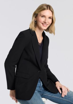 Boss Orange by Hugo Boss Kurzblazer BOSS ORANGE Jabla Premium Damenmode, Damen, Gr. 36, schwarz 001, Cr&ecirc;pe, Obermaterial: 87% Polyester, 13% Elasthan, unifarben, tailliert h&uuml;f