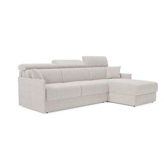 Divani.Store Miryam Sof&aacute; Cama Esquinero Con Reposacabezas Reclinables En Tejido Antimanchas T31 232 Cm Izquierdo Blanco