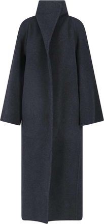 Khaite Romare Grey Wide Lapel Belted Wool Coat