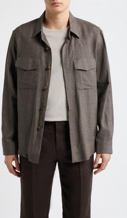 Canali Relaxed Fit Linen Overshirt in Dark Brown at Nordstrom, Size 40 Us