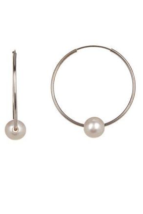 Splendid Pearls 14K Gold White 6mm Freshwater Pearl Hoop Earrings in Natural White at Nordstrom Rack