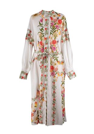 Borgo De Nor Camilla White Floral Linen Maxi Dress Size M